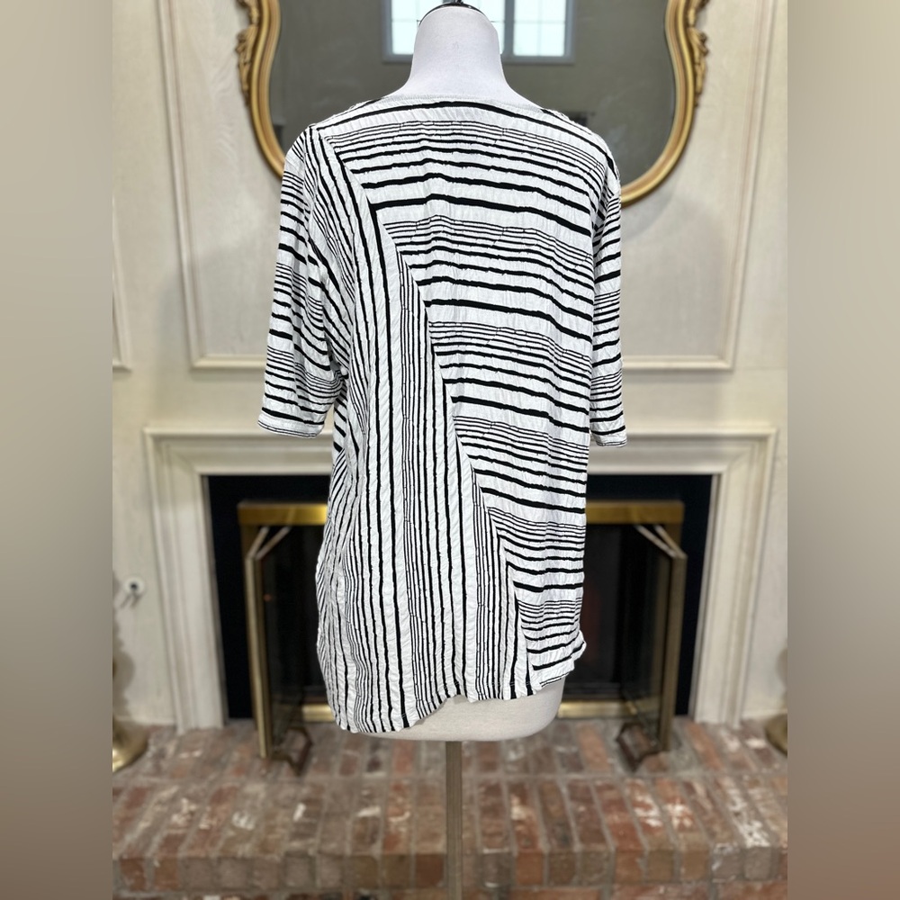 Ali Miles 1X Stripe Tunic Top – Artsy Lagenlook Minimalist Asymmetrical Abstract - Picture 3 of 8